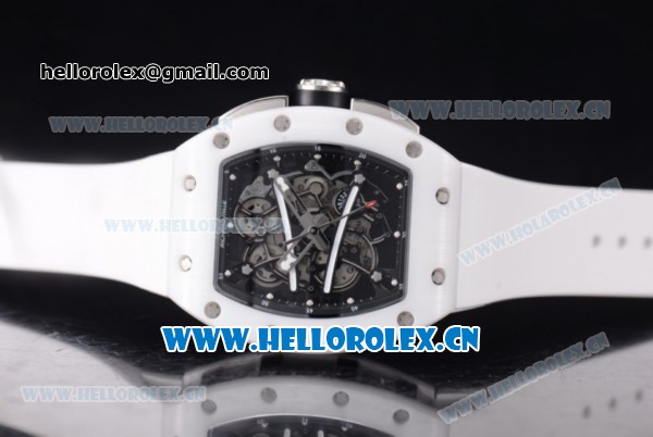 Richard Mille RM 038 Miyota 9015 Automatic Steel Case with Skeleton Dial Dot Markers White Rubber Strap and White Ceramic Bezel - Click Image to Close